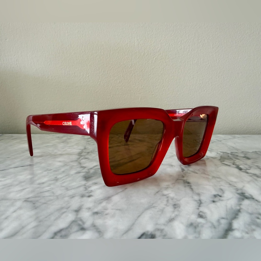 Celine Red Square Acetate Sunglasses with Brown Lenses - Picture 3 of 7